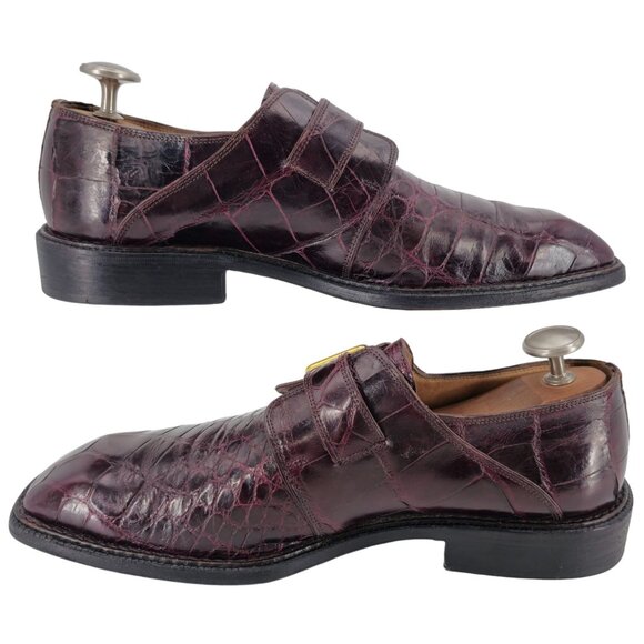 Vintage David Eden Exotic Alligator Burgundy Monk Strap Loafer Men 12 Dress Shoe main image 12